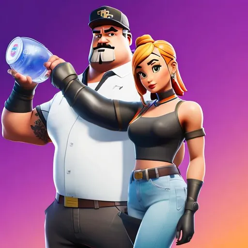 Prompt: joe swanson, fortnite, chug jug, polished, 4k, ariana grande