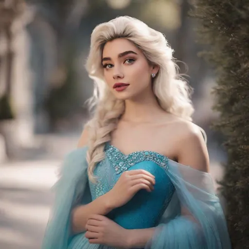 Prompt: elsa but as a human celebrity irl, photoshoot