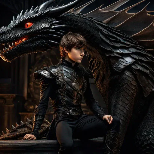 Prompt: ultra-sharp photography of Hiccup A powerful Dragon trainer standing in an high fashion pose with a black lizard-dragoon, bust shot, cybernetic face & body, perspective from under, + cinematic shot + dynamic composition, incredibly detailed, sharpen, details + pose from a hajime Sorayama painting + vantablack steampunk Sauron A powerful spirit of evil suit with gold ornate armour attire with filigree details + futuristic city in background + evening with light + perfectionism + ultra detailed hair + ultra detailed skin + ultra detailed eye + Hiccup A powerful Dragon trainer standing in an high fashion pose with a black lizard-dragoon + art by Emil Melmoth, Giger, Marcin Nargraba, Rebecca Millen + high fashion + award winning realism + The composition is balanced and dynamic