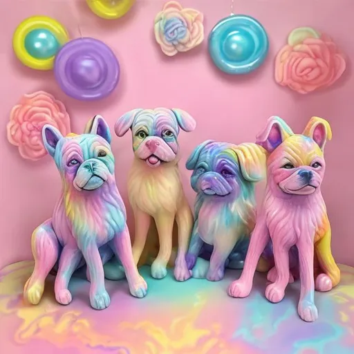 Prompt: Pastel dogs diorama in the style of Lisa frank