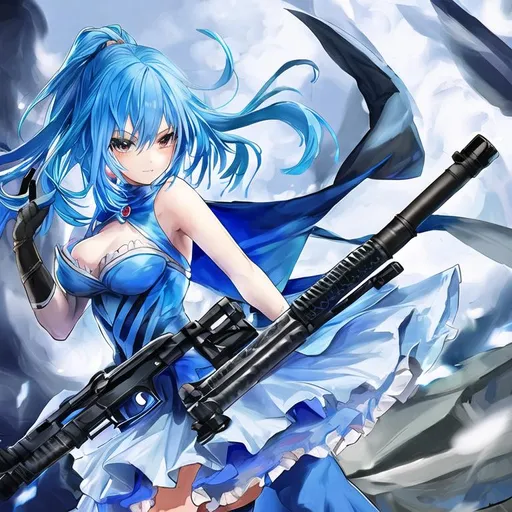 Blue-Haired Anime Girl with fantasy guns | OpenArt