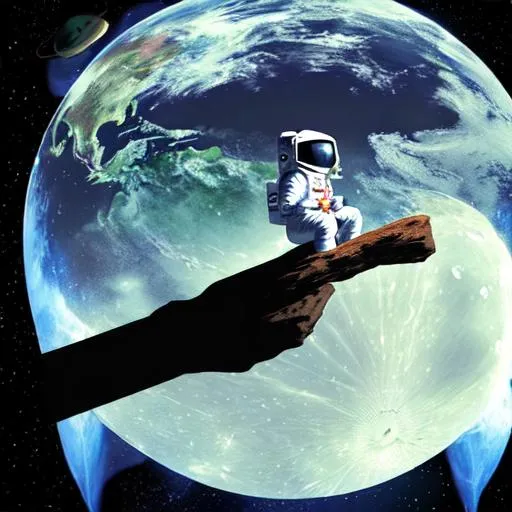 Prompt: Fantasy young astronaut watching the earth from the moon and many other stars in the universe