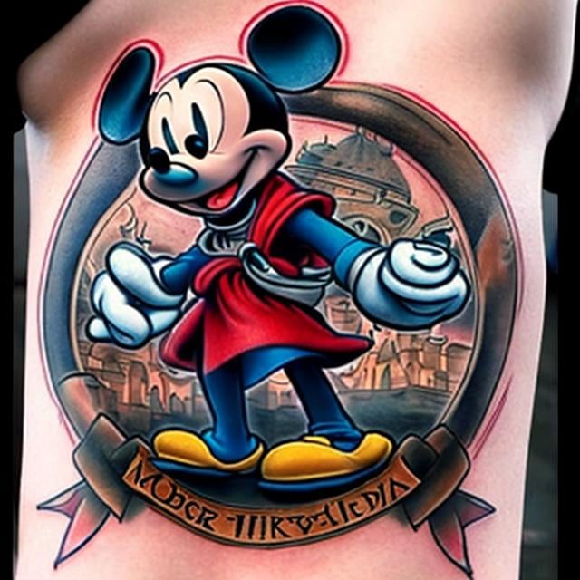 Double exposure Mickey Mouse tattoo - Tattoogrid.net