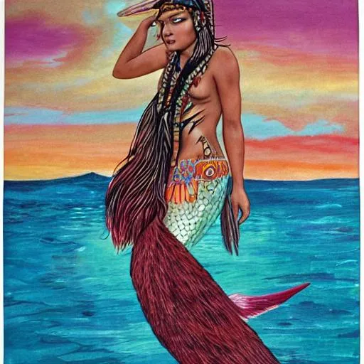 Prompt: native american mermaid