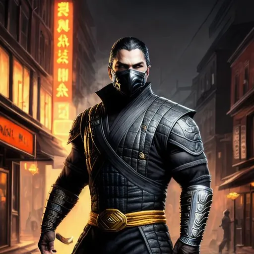 Prompt: Full-length concept portrait of smoke from Mortal Kombat in dim lit street background, perfect composition, hyperrealistic, super detailed, 8k, high quality, trending art, trending on artstation, sharp focus, intricate details, highly detailed by Emerson Tung