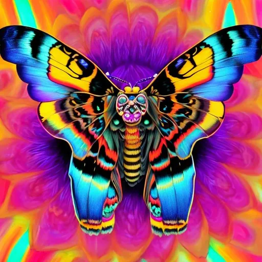 Prompt: Deaths head hawkmoth in the style of Lisa frank