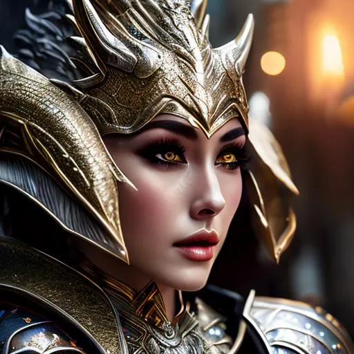 Prompt: UHD, 8k, high quality, ultra quality, cinematic lighting, special effects, Very detailed, high detailed face, high detailed eyes, medieval, fantasy, oil painting, D&D, silver dragon face, silver dragonborn, humanoid silver dragon, armor