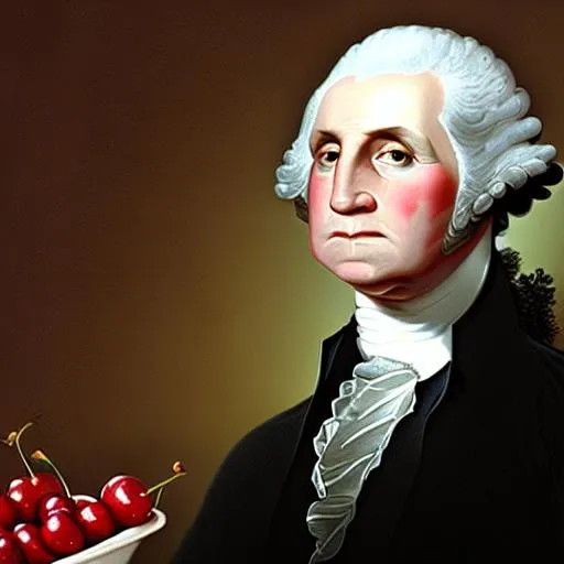 Prompt: george washington eating a cherry