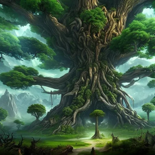 Prompt: Fantasy forest with big tree, world tree, 