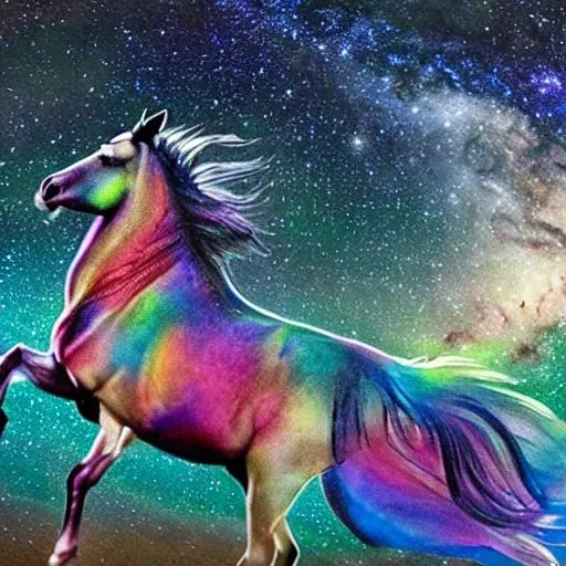 Prompt: horse galloping in the colorful milky way galaxy