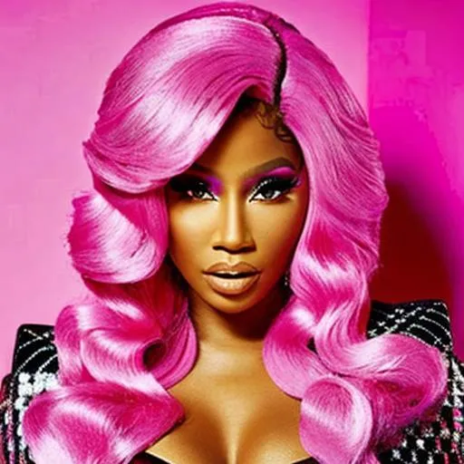 Prompt: Nicki Minaj with a Barbie Fendi pink look