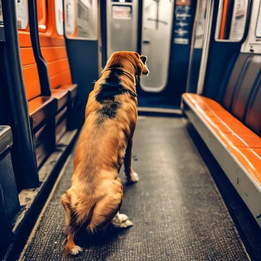 Prompt: a dog sitting on a train playing with his frisbee graffiti
