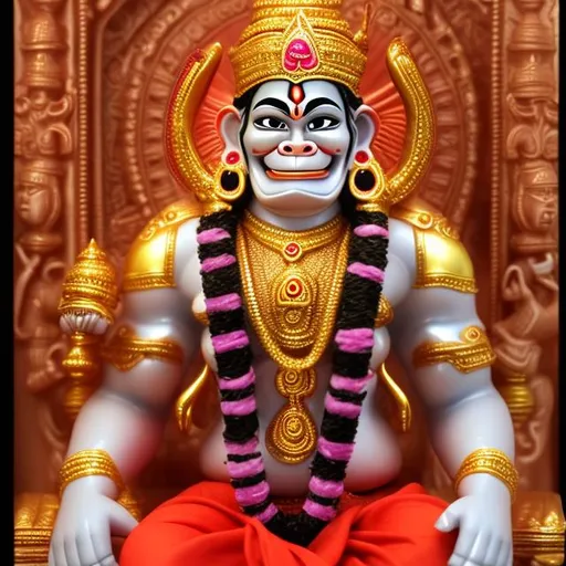 Prompt: Powerful Smiling  Lord Hanuman smiling  sitting in office chair and giving blessings