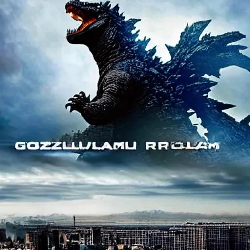Prompt: godzilla rams into the weapon 