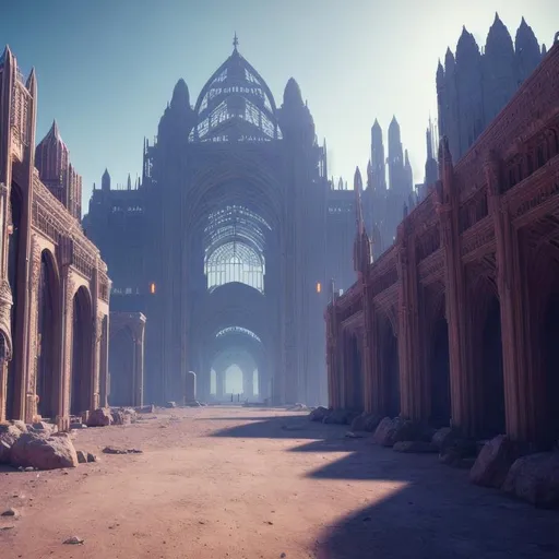 Prompt: crystal palace in fantasy desert ,medieval,  fantasy, hyper-realistic, middle of SPACE, cyberpunk lights, Hyper Detail, Octane, Unreal