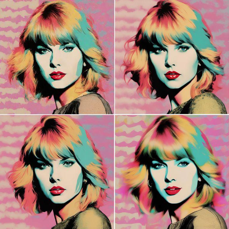 Taylor Swift in the style of Andy Warhol, colorful,...