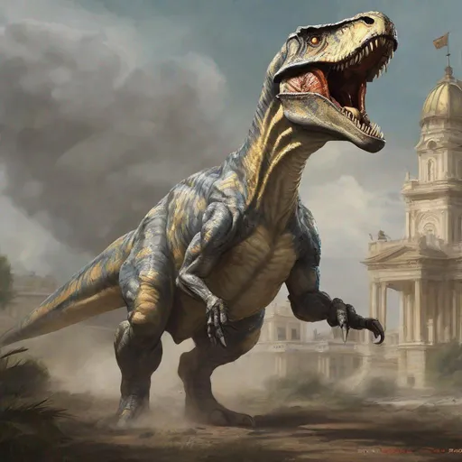 Prompt: Allosaurus, fierce and strong and armored and resistant  to everything, Resistance, masterpiece, best quality, in rococo art style