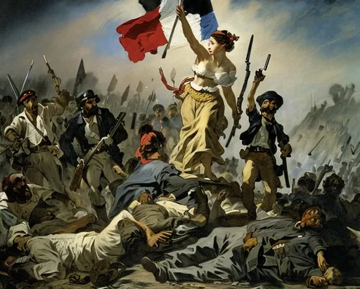 Prompt: Liberty Leading the People by Eugène Delacroix
