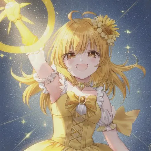 Prompt: yellow magical girl, who's sunny  and cheerful