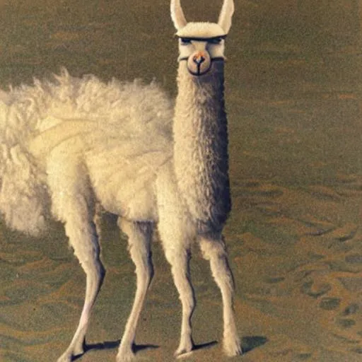 Prompt: A llama on the beach wearing a watch by Dali 