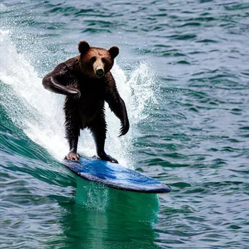 Prompt: Bear goes surfing 