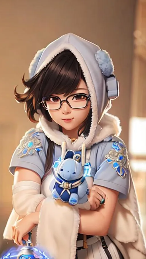 Prompt: illustration art, young Mei from Overwatch, front, wearing body accessories, epic Instagram, artstation, hyperdetailed intricately detailed, unreal engine, fantastical, intricate detail, splash screen, complementary colors, fantasy concept art, 8k, deviantart masterpiece, oil painting, heavy strokes, splash arts, Pixar
