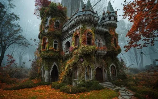 Prompt:  overgrown magical fantasy castle in autumn