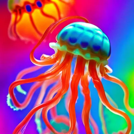 Prompt: Miniature jellyfish in the style of Lisa frank