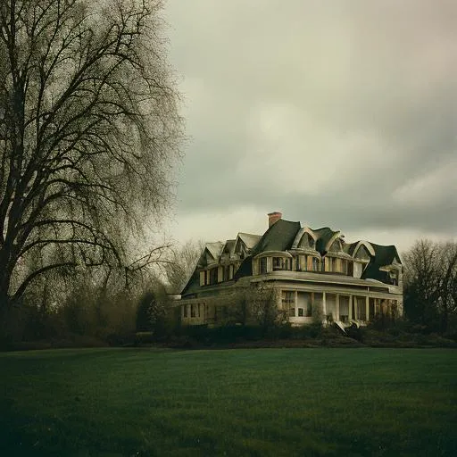 A large, black 19th century mansion with dark clouds... | OpenArt