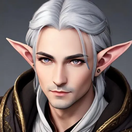 Prompt: half body portrait, male, pointed ears, drow elf, gray ears, ((gray skin:0.6)), detailed face, detailed eyes, full eyelashes, ultra detailed accessories, detailed village, village worker, mature, background, simple apron, short  messy hair, dnd, artwork, fantasy ,inspired by D&D, concept art, ((looking away from viewer)), ((muted colors)), ((faded colors)), art inspired by Agnes Cecile