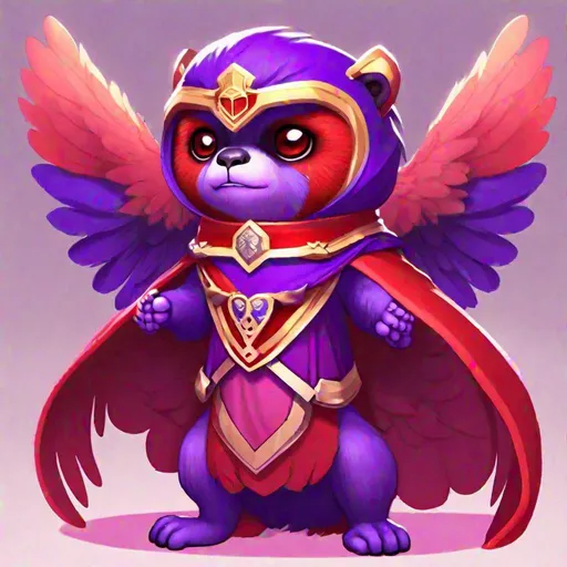 Prompt: Howler monkey anthropomorphic, kawaii style, angel wings, wearing royal violet and red prince outfit with red and black cape, Angel of teaching, leader of a group of angels and rebellion against Archangel, Masterpiece, Best Quality 