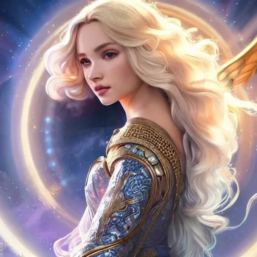 Prompt: beautiful cottagecore mage blonde wavy hair blue eyes dove cameron opening a portal gate, heavy cloak, gold accents, leather jerkin, fantasy character portrait, ultra realistic, intricate, elegant, highly detailed, digital painting, artstaion, smooth, sharp, focus, illustration, art by artgerm and greg rutkowski and alphonse mucha, detailed, detailed eyes, detailed face,