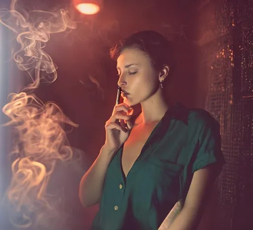 Prompt: She’s Smoking a cigarette in the dark 