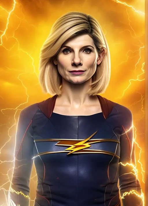 Prompt: Jodie Whittaker As The Flash, 8k, HD, Absolutely Realistic, Perfectly Accurate, Absolutely Detailed, Absolute Life-Like, Perfect Symmetry, Perfect Clothing, Perfectly Framed, Smooth