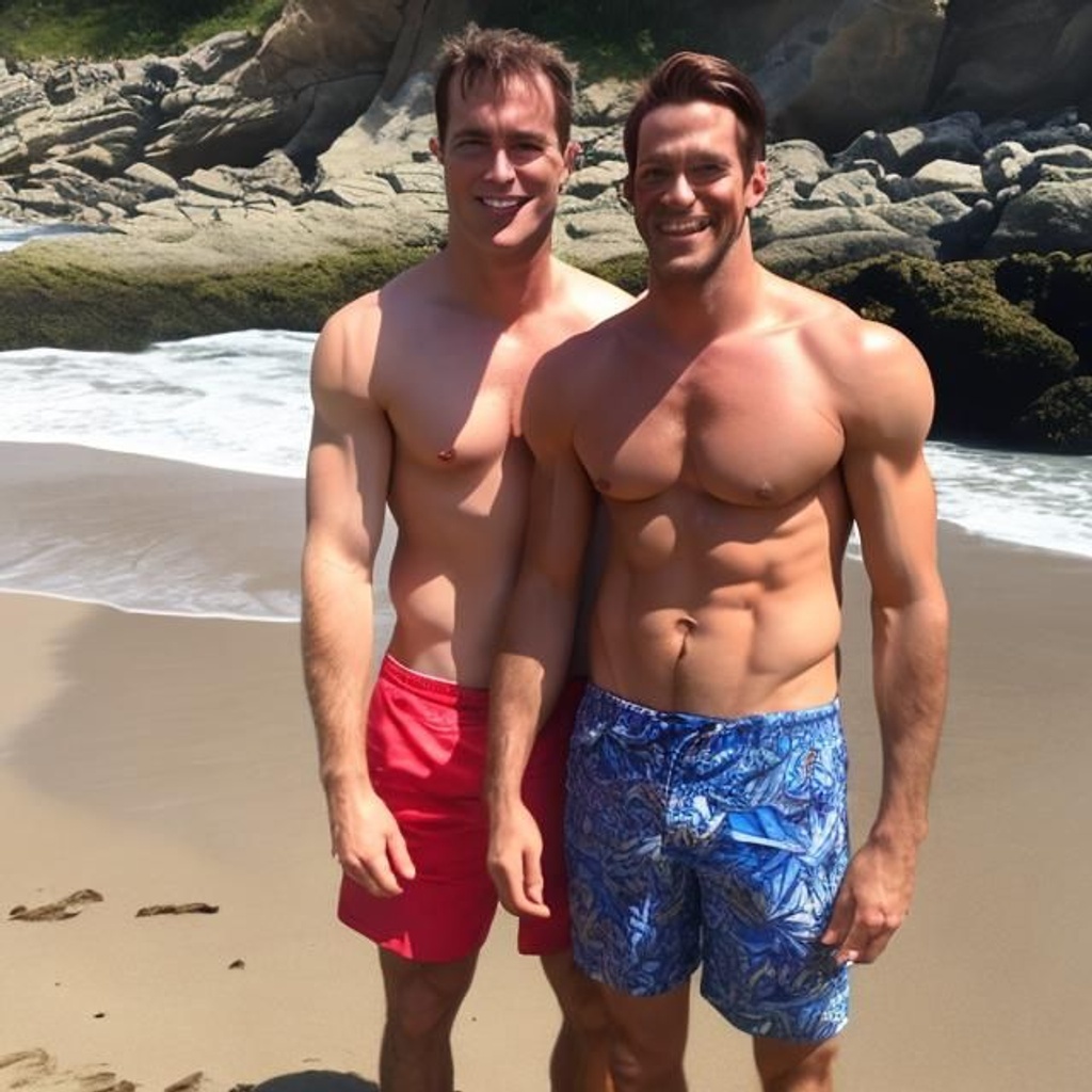 2 handsome beardless man a and tall with abs in a be...