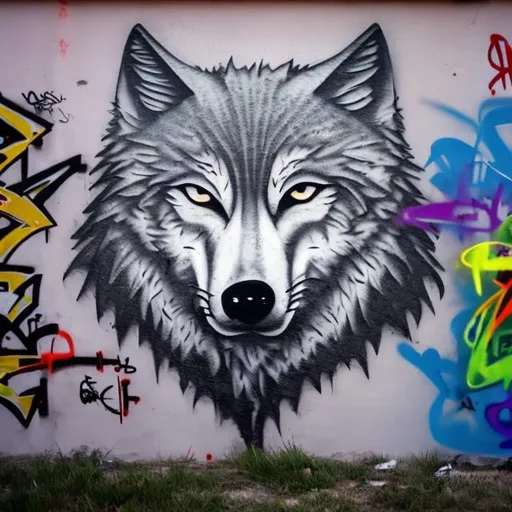 Prompt: Wolf graffiti 