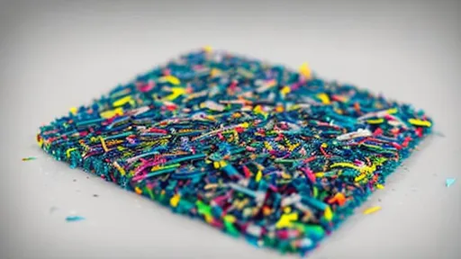 Prompt: Create an HD photo of a coaster made from shredded recycled plastic. Make it in mixed colors and looking like plastic material made. The plastic was melted and then shaped into nice geometrical shape. Emphasize realism and aesthetics. Make them looking like ad