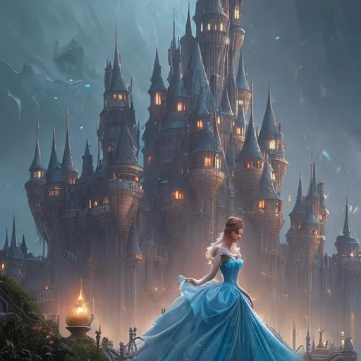 Prompt: Abstract dark fantasy romance book cover of cinderella's glass slipper in front of a fantasy castle. highly detailed, fantasy artwork, digital painting, greg rutkowski, 8k, concept art, artstation, hyper detailed, rule of thirds, no text