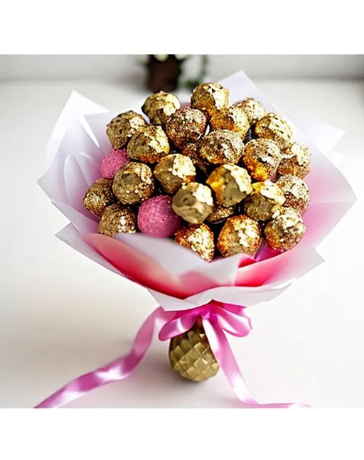 watercolour art style, cute, ferrero rocher bouquet,... | OpenArt