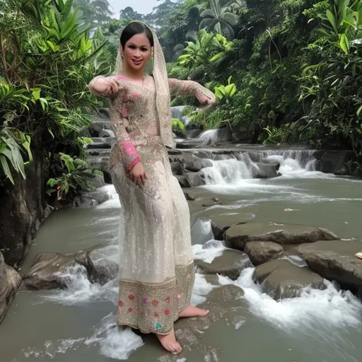 Prompt: Elaina mandi di sungai