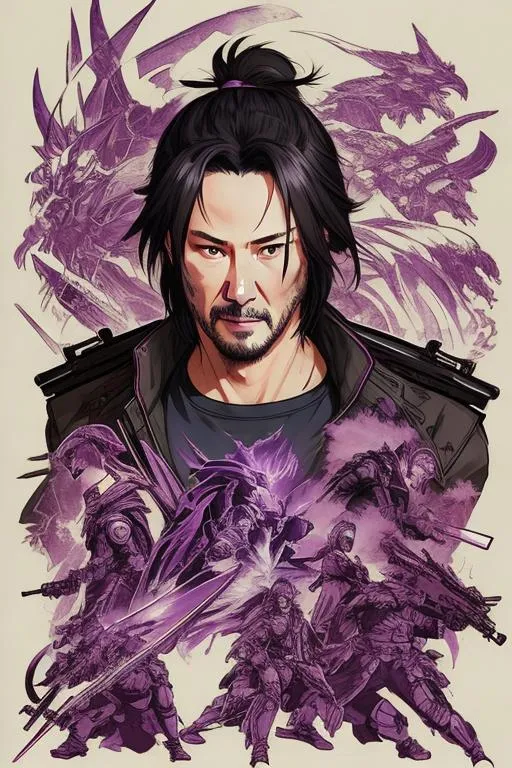 Prompt: (((Yoji Shinkawa))), sticker of ultra detailed portrait of Keanu Reeves as a ninja wearing purple ninja artifact gear from FFXIV. high quality cell shaded illustration in post apocalyptic style by Yoji Shinkawa, ((full body)), dynamic pose, perfect anatomy, centered, freedom, soul, black hair in ponytail, approach to perfection, cell shading, 4k , cinematic dramatic atmosphere, watercolor painting, global illumination, detailed and intricate environment, artstation, concept art, fluid and sharp focus, volumetric lighting, cinematic lighting, Art by Yoji Shinkawa,