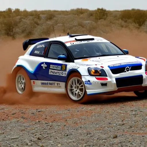 Prompt: 2009 Rally Volvo C30, sponsored by Gfuel