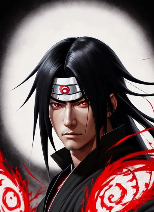 Prompt: Portrait of Edo Tensei Madara Uchiha with black hair and with serious face and with Sharingan, dark, perfect composition, hyperrealistic, super detailed,4k,  8k, 16k ,high quality, trending art, trending on artstation, sharp focus, studio photo, intricate details, highly detailed, 