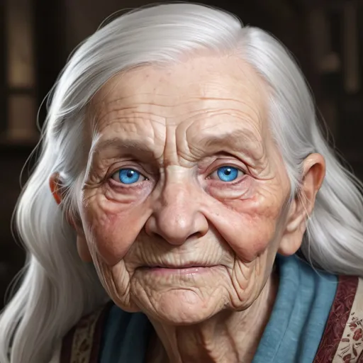 Prompt: hyper-realistic 98 year old human female, , she has blue eyes, she is fat, she has shoulder length hair fantasy character art, illustration, dnd,