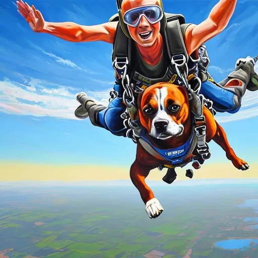 Prompt: a painting of a dog skydiving