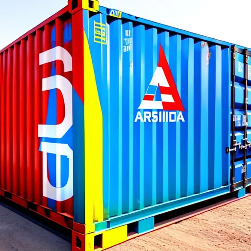 Prompt: A close up of a 20ft standard shipping container, painted in a bright and vibrant color, with the ADR8 USA logo visible on the side. The image should convey an element of excitement and energy, as if encouraging viewers to take advantage of this new opportunity. 
