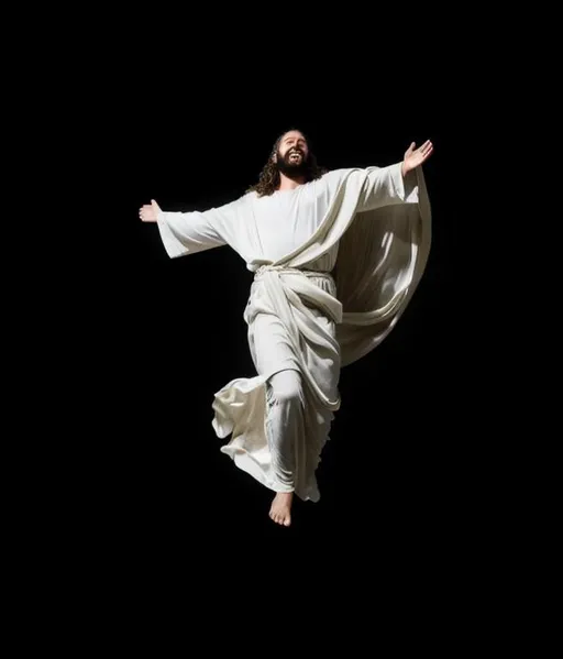 Prompt: Jesus Joyously looking up as he ascends to heaven.