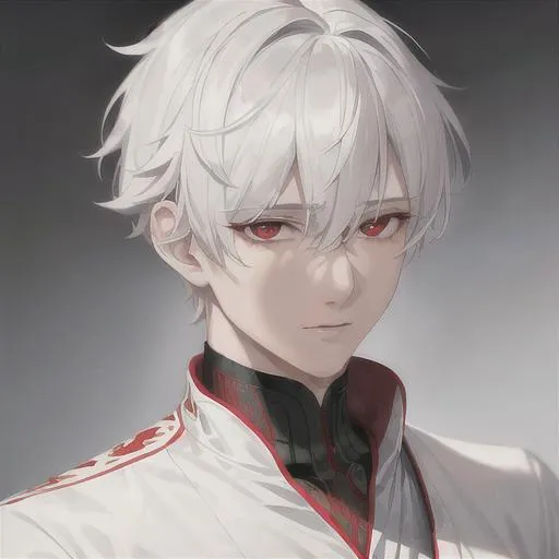 Prompt: "A close-up photo of a handsome boy, short white hair, red eyes, wearing kings robe, in hyperrealistic detail, with a slight hint of loneliness in his eyes. His face is the center of attention, with a sense of allure and mystery that draws the viewer in, but his eyes are also slightly downcast, as if a sense of loneliness is lingering in his thoughts. The detailing of his face is stunning, with every pore, freckle, and line rendered in vivid detail, but the image also captures the subtle emotions of loneliness that might lie beneath his surface."