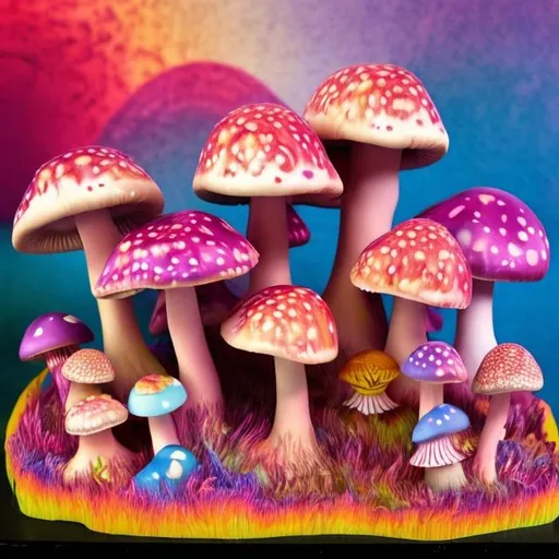 Prompt: Lisa frank Mushroom forest diorama