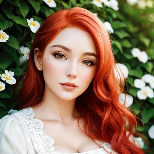 Prompt: a beautiful woman in a garden, light red hair, perfect composition, super detailed, high quality, facial closeup